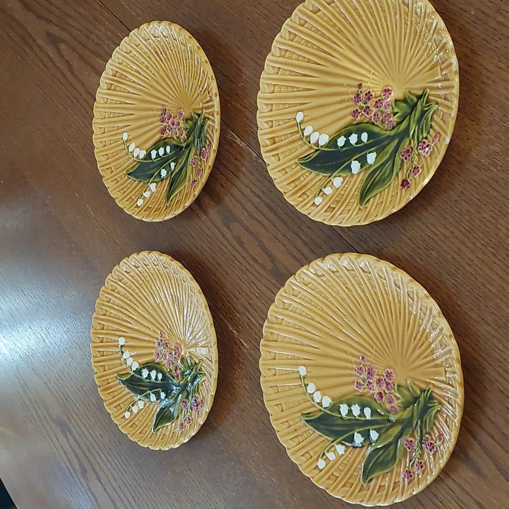 Ceramic Hand Painted in Germany Salad Plates Tan with Ripples